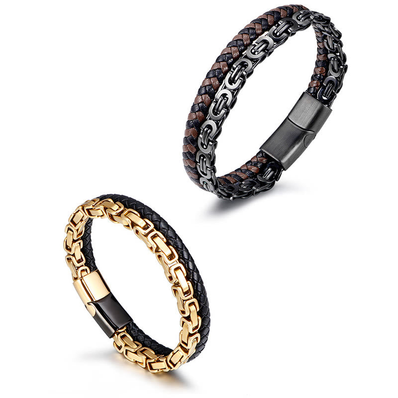 Buddha Stones Bracciale a maglie con doppio giro in pelle intrecciata e design a bilanciere. - image 8