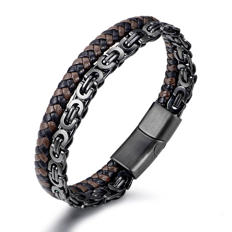 Buddha Stones Bracciale a maglie con doppio giro in pelle intrecciata e design a bilanciere. - image 2