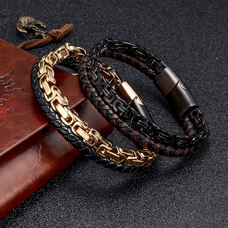 Buddha Stones Bracciale a maglie con doppio giro in pelle intrecciata e design a bilanciere. - image 9