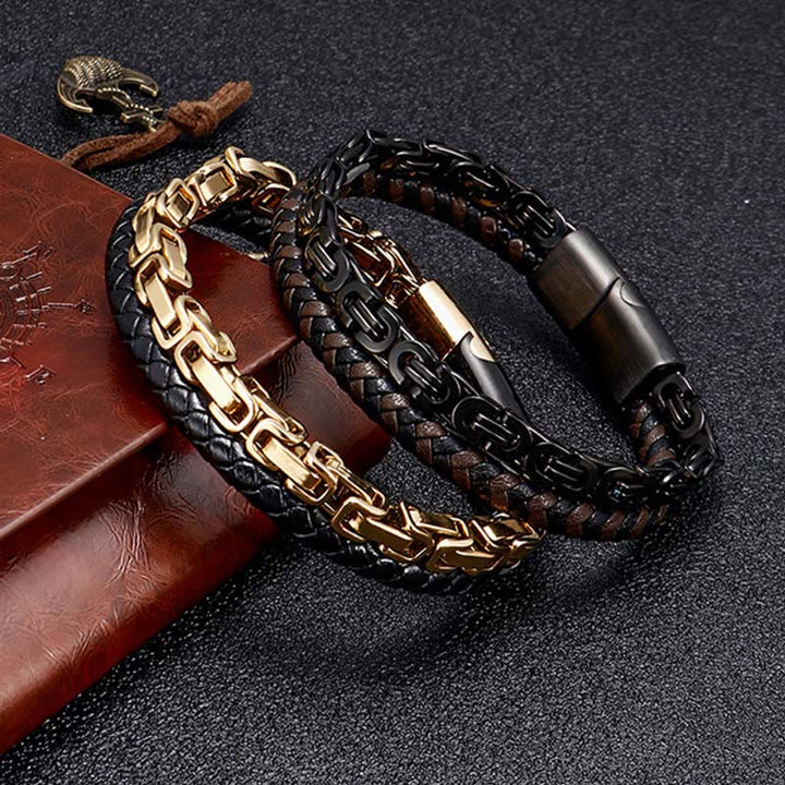 Buddha Stones Bracciale a maglie con doppio giro in pelle intrecciata e design a bilanciere. - image 9