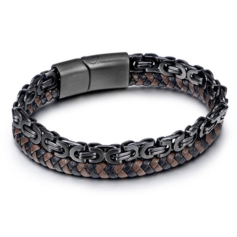 Buddha Stones Bracciale a maglie con doppio giro in pelle intrecciata e design a bilanciere. - image 1