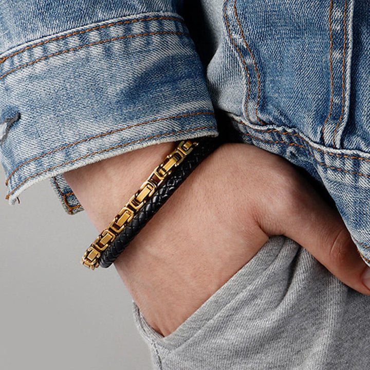 Buddha Stones Bracciale a maglie con doppio giro in pelle intrecciata e design a bilanciere. - image 10