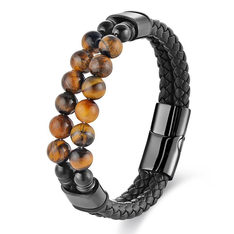 Buddha Stones Bracciale protettivo in pelle intrecciata a doppio giro con motivo occhio di tigre - image 4