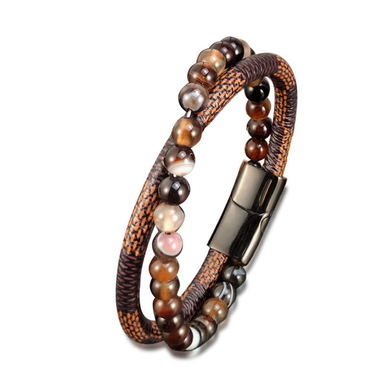 Buddha Stones Bracciale Sardonyx a doppio giro in pelle intrecciata, modello Success - image 4