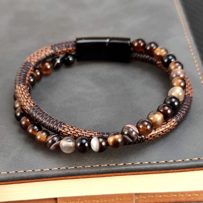 Buddha Stones Bracciale Sardonyx a doppio giro in pelle intrecciata, modello Success - image 2