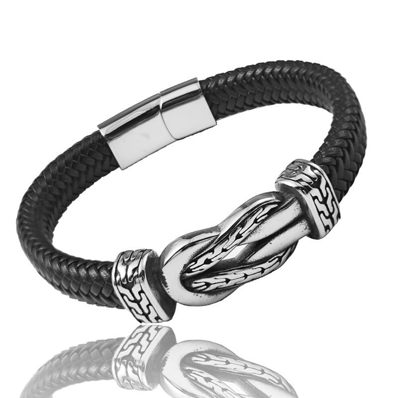 Buddha Stones Bracciale in pelle intrecciata con nodo decorativo. - image 4