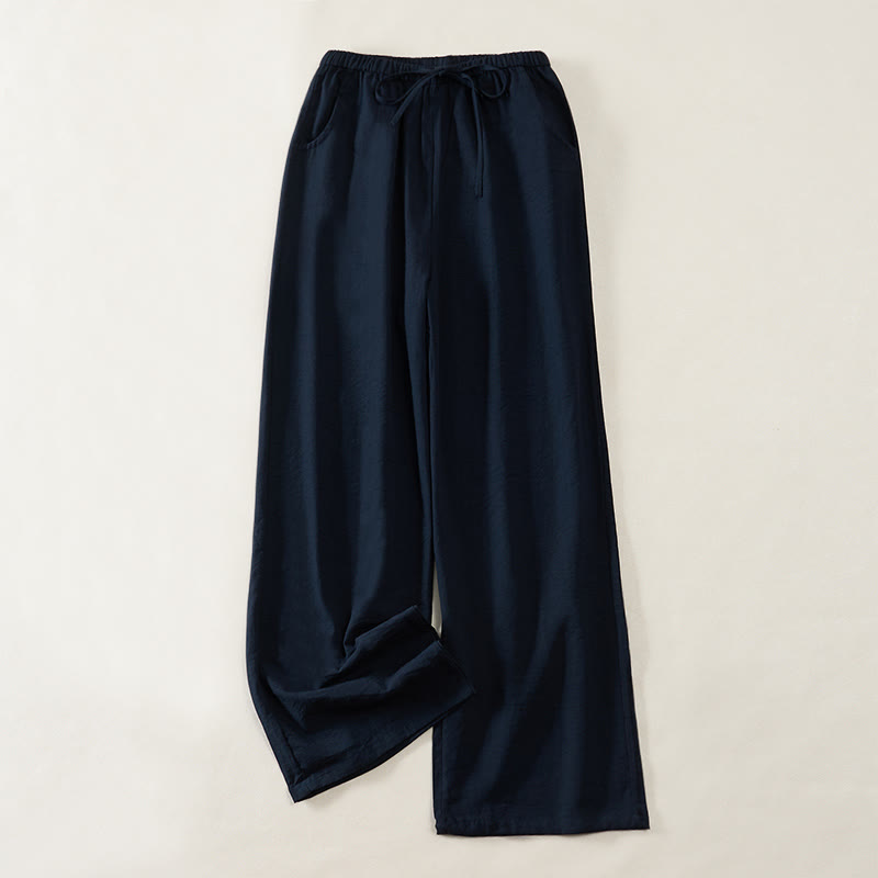 Buddha Stones Pantaloni da donna a gamba larga con coulisse e tasche, dal design semplice. - Marina - US6, UK/AU10, EU38 (XL) - image 0