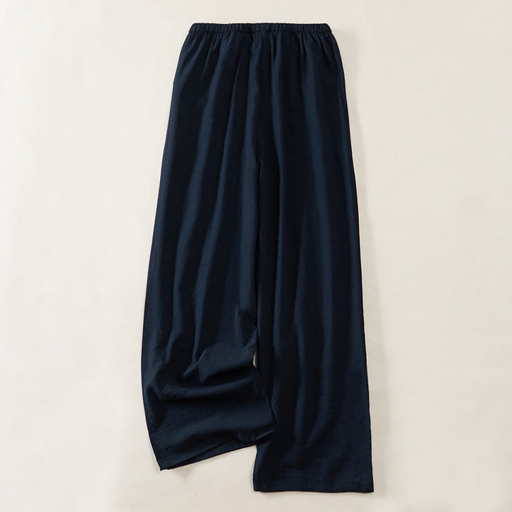 Buddha Stones Pantaloni da donna a gamba larga con coulisse e tasche, dal design semplice. - image 1