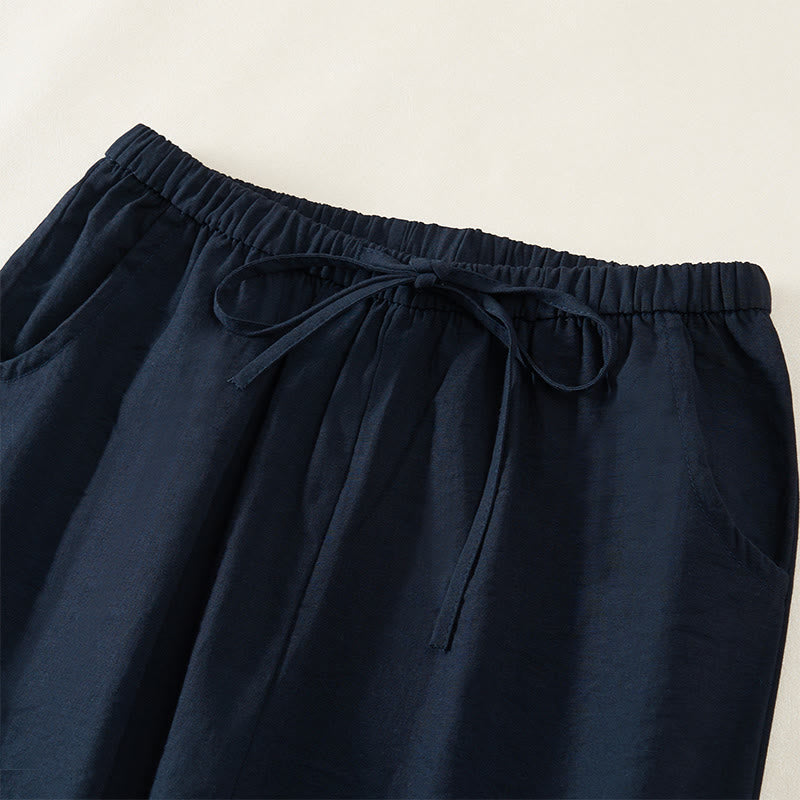 Buddha Stones Pantaloni da donna a gamba larga con coulisse e tasche, dal design semplice. - image 2