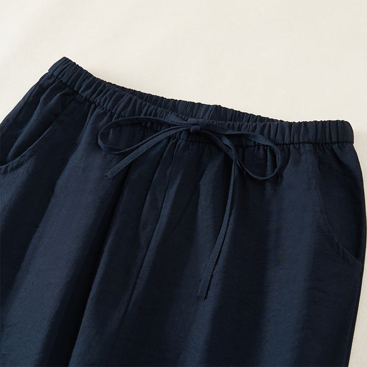 Buddha Stones Pantaloni da donna a gamba larga con coulisse e tasche, dal design semplice. - image 2