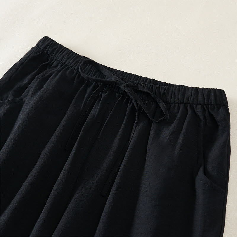 Buddha Stones Pantaloni da donna a gamba larga con coulisse e tasche, dal design semplice. - image 8
