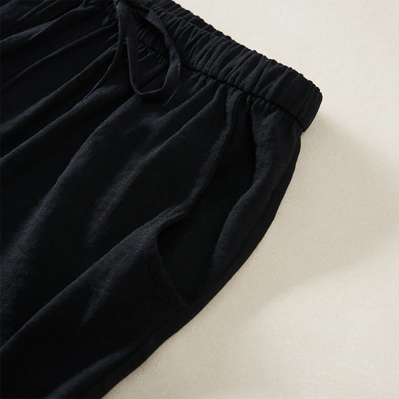 Buddha Stones Pantaloni da donna a gamba larga con coulisse e tasche, dal design semplice. - image 10