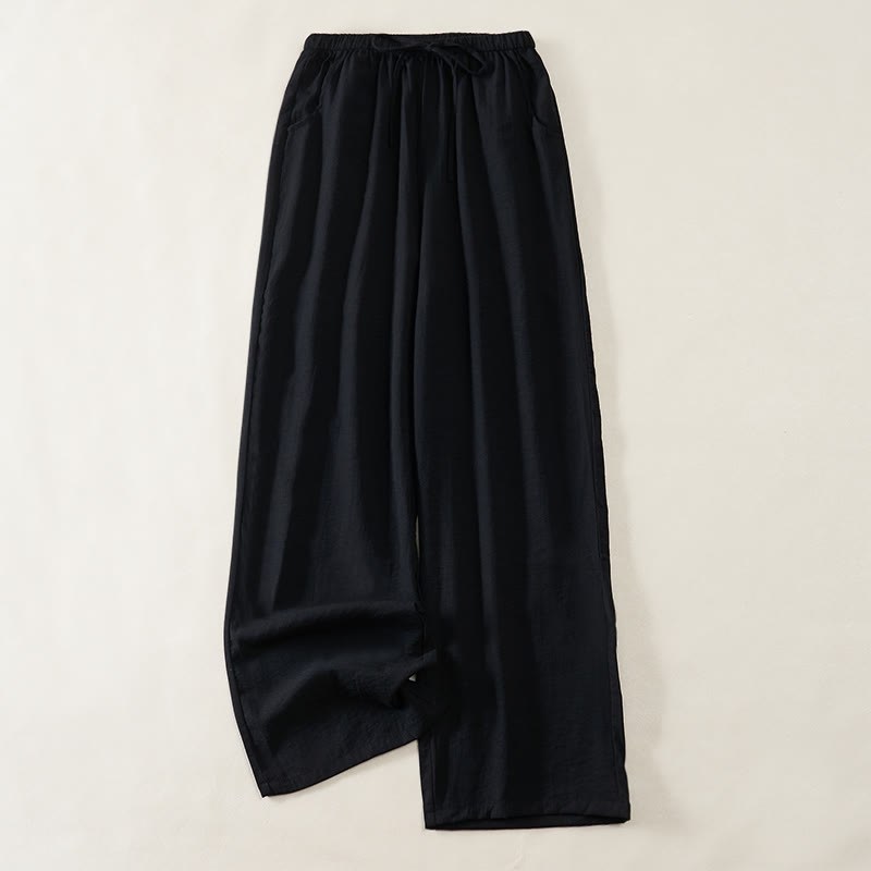 Buddha Stones Pantaloni da donna a gamba larga con coulisse e tasche, dal design semplice. - Nero - US6, UK/AU10, EU38 (XL) - image 6