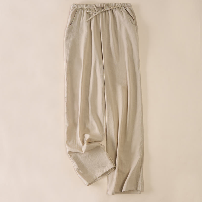 Buddha Stones Pantaloni da donna a gamba larga con coulisse e tasche, dal design semplice. - Beige - US6, UK/AU10, EU38 (XL) - image 13