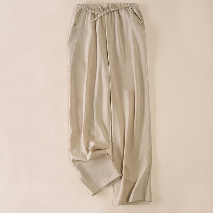 Buddha Stones Pantaloni da donna a gamba larga con coulisse e tasche, dal design semplice. - Beige - US6, UK/AU10, EU38 (XL) - image 13