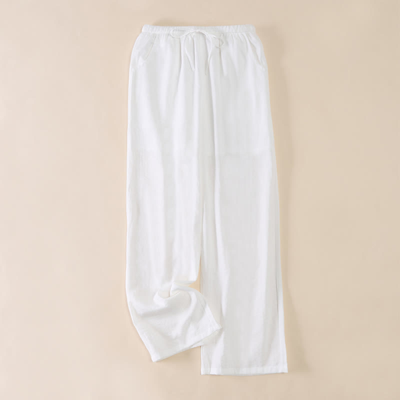 Buddha Stones Pantaloni da donna a gamba larga con coulisse e tasche, dal design semplice. - Bianco - US6, UK/AU10, EU38 (XL) - image 18