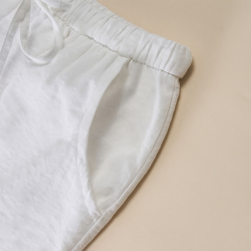 Buddha Stones Pantaloni da donna a gamba larga con coulisse e tasche, dal design semplice. - image 21