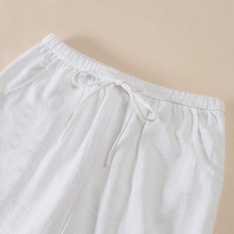 Buddha Stones Pantaloni da donna a gamba larga con coulisse e tasche, dal design semplice. - image 20