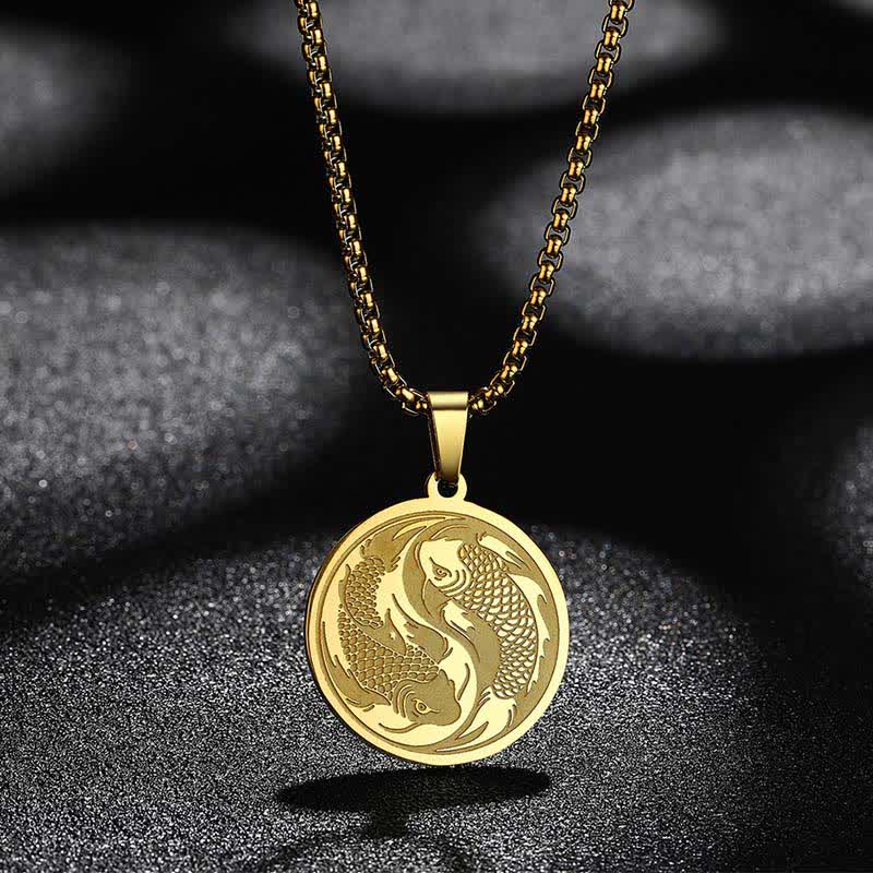 Buddha Stones Collana con ciondolo a forma di doppia carpa koi in acciaio inossidabile, simbolo di successo. - image 1