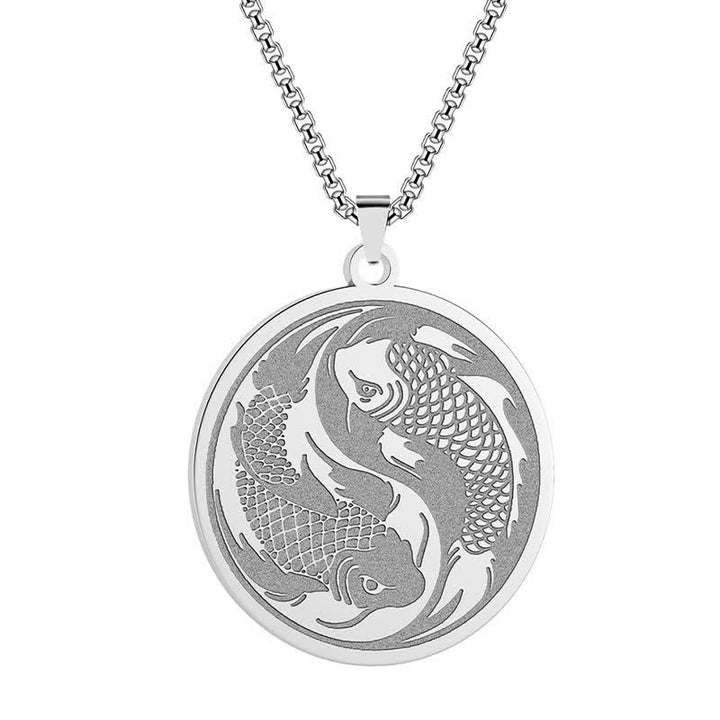 Buddha Stones Collana con ciondolo a forma di doppia carpa koi in acciaio inossidabile, simbolo di successo. - Argento (diametro: circa 2,5 cm) - image 7