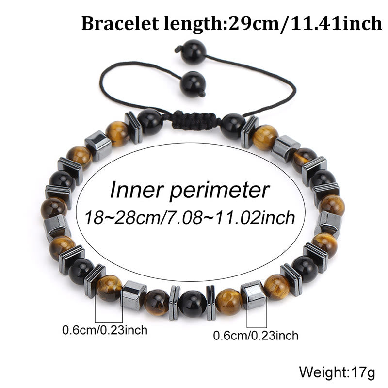 Buddha Stones Bracciale di supporto in ematite e ossidiana nera occhio di tigre naturale - image 9