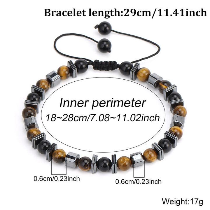Buddha Stones Bracciale di supporto in ematite e ossidiana nera occhio di tigre naturale - image 9