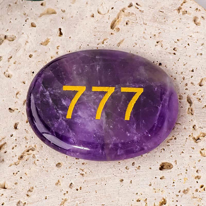 Buddha Stones Numeri angelici Cristallo bianco Diaspro rosso Cristallo rosa Avventurina verde Pietra da palma per meditazione - Numero angelico 777 e ametista 4,5*3,5*0,7 cm - image 23