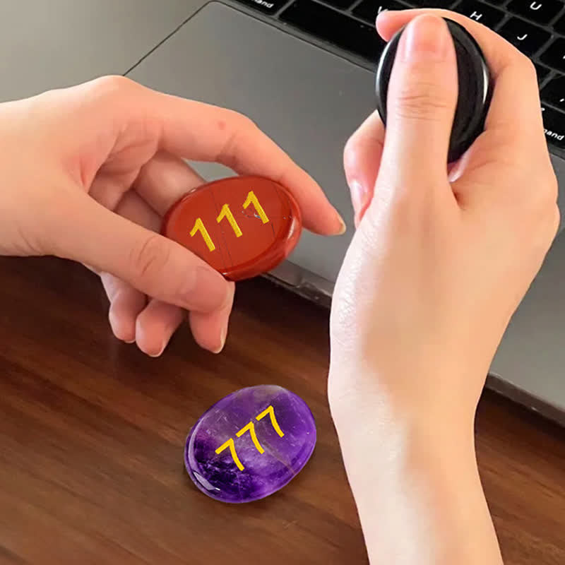 Buddha Stones Numeri angelici Cristallo bianco Diaspro rosso Cristallo rosa Avventurina verde Pietra da palma per meditazione - image 33