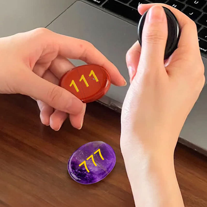 Buddha Stones Numeri angelici Cristallo bianco Diaspro rosso Cristallo rosa Avventurina verde Pietra da palma per meditazione - image 33