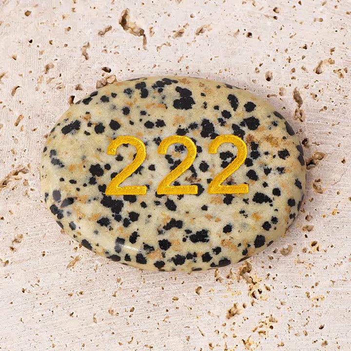 Buddha Stones Numeri angelici Cristallo bianco Diaspro rosso Cristallo rosa Avventurina verde Pietra da palma per meditazione - Numero angelico 222 e diaspro dalmata 4,5*3,5*0,7 cm - image 8