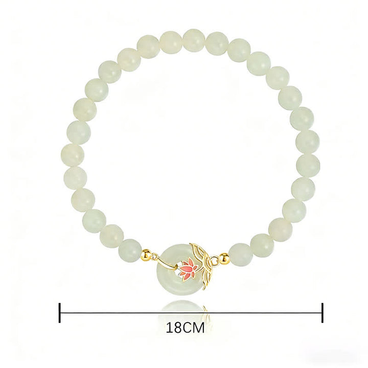 Buddha Stones Bracciale con fibbia a perline e simbolo di loto Hetian in argento sterling 925 con giada bianca e armonia. - image 4
