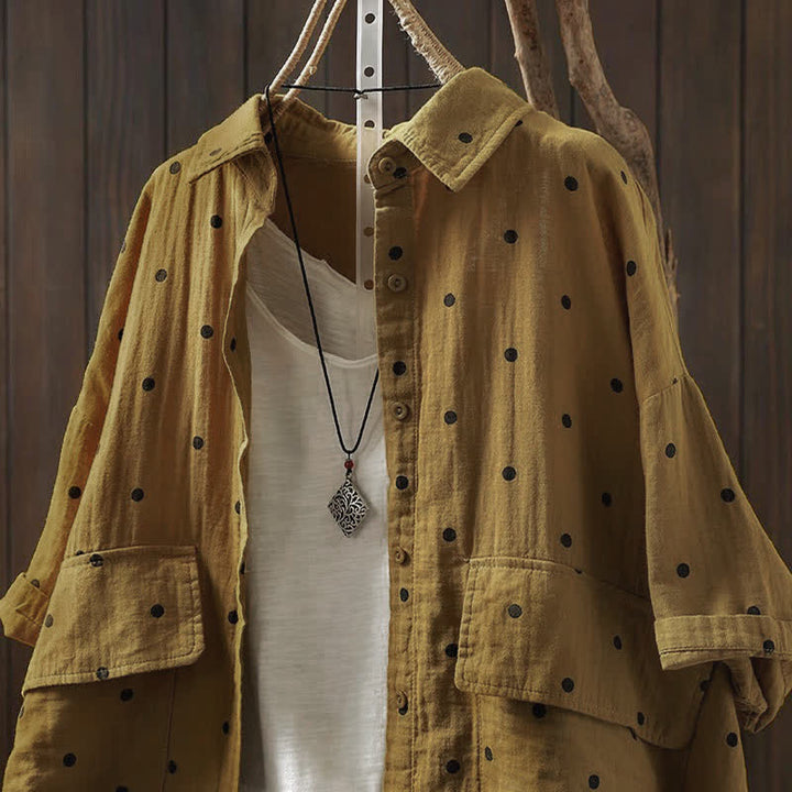 Buddha Stones Camicia da donna a maniche corte con colletto a risvolto e tasche, a pois, in cotone, ideale per il tragitto casa-lavoro. - image 11
