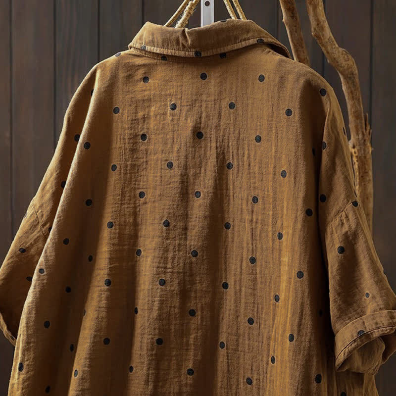 Buddha Stones Camicia da donna a maniche corte con colletto a risvolto e tasche, a pois, in cotone, ideale per il tragitto casa-lavoro. - image 14