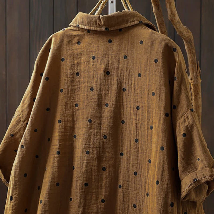 Buddha Stones Camicia da donna a maniche corte con colletto a risvolto e tasche, a pois, in cotone, ideale per il tragitto casa-lavoro. - image 14