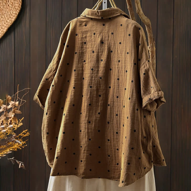 Buddha Stones Camicia da donna a maniche corte con colletto a risvolto e tasche, a pois, in cotone, ideale per il tragitto casa-lavoro. - image 15