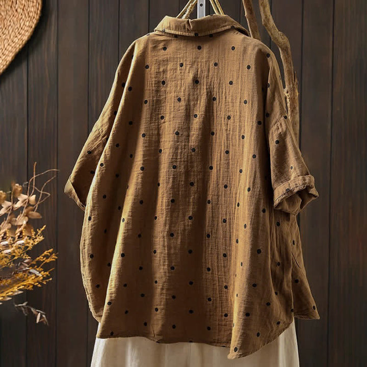 Buddha Stones Camicia da donna a maniche corte con colletto a risvolto e tasche, a pois, in cotone, ideale per il tragitto casa-lavoro. - image 15