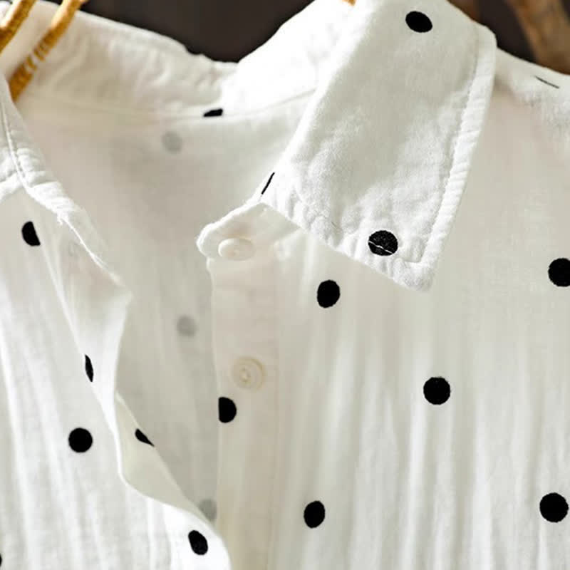 Buddha Stones Camicia da donna a maniche corte con colletto a risvolto e tasche, a pois, in cotone, ideale per il tragitto casa-lavoro. - image 7