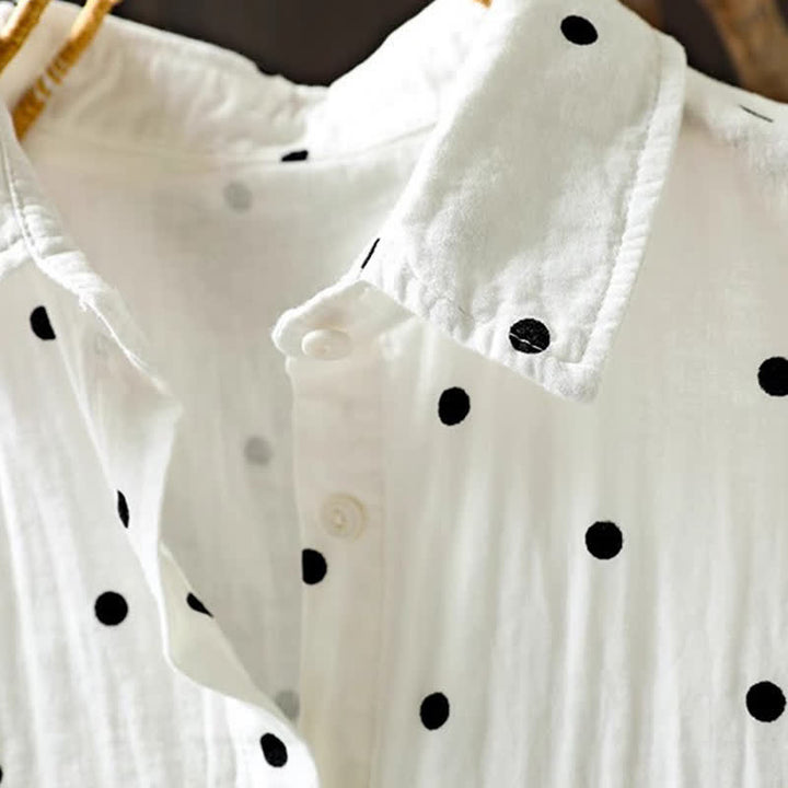 Buddha Stones Camicia da donna a maniche corte con colletto a risvolto e tasche, a pois, in cotone, ideale per il tragitto casa-lavoro. - image 7