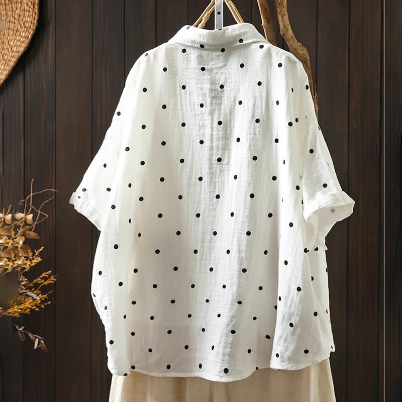 Buddha Stones Camicia da donna a maniche corte con colletto a risvolto e tasche, a pois, in cotone, ideale per il tragitto casa-lavoro. - image 3