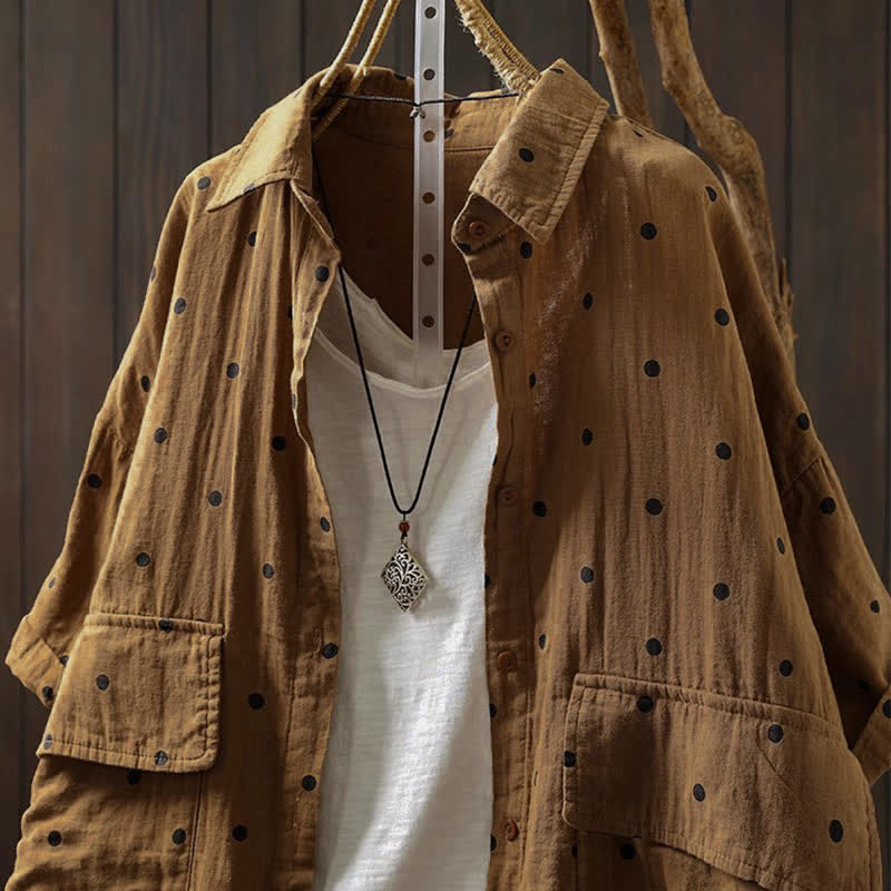 Buddha Stones Camicia da donna a maniche corte con colletto a risvolto e tasche, a pois, in cotone, ideale per il tragitto casa-lavoro. - image 13