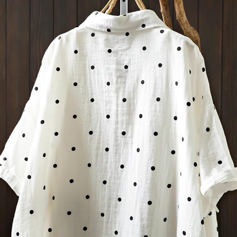 Buddha Stones Camicia da donna a maniche corte con colletto a risvolto e tasche, a pois, in cotone, ideale per il tragitto casa-lavoro. - image 5