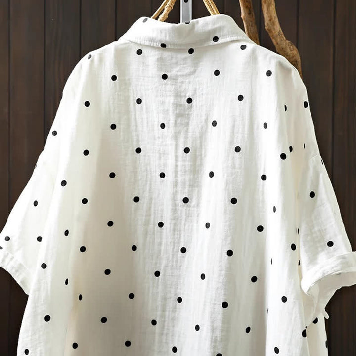 Buddha Stones Camicia da donna a maniche corte con colletto a risvolto e tasche, a pois, in cotone, ideale per il tragitto casa-lavoro. - image 5