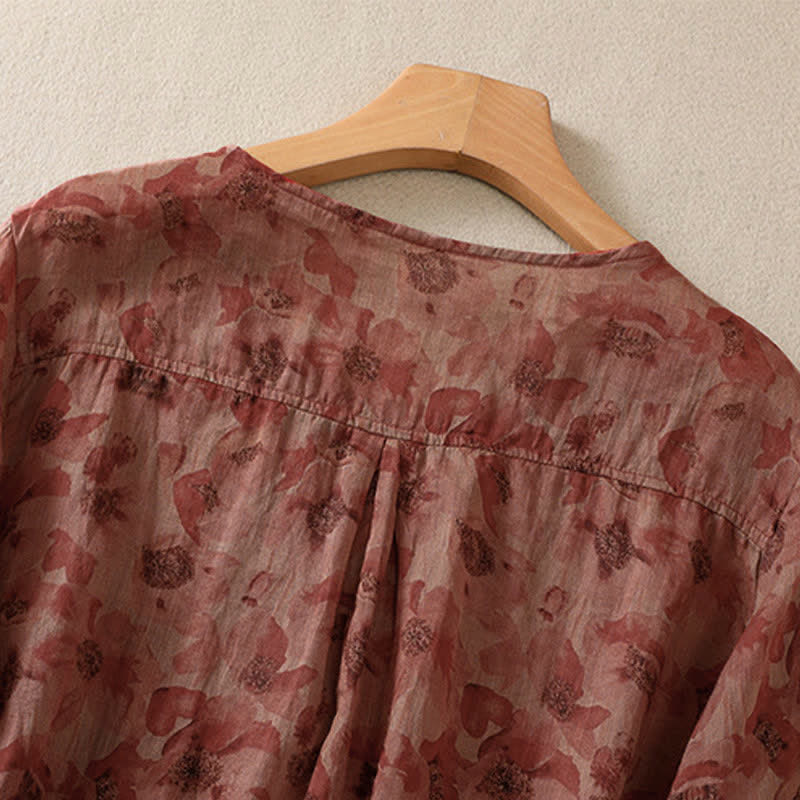 Buddha Stones T-shirt da donna a maniche corte con scollo rotondo e pieghe, motivo floreale, ideale per il tragitto casa-lavoro. - image 15