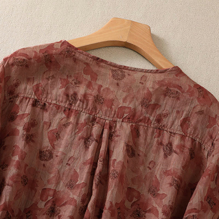 Buddha Stones T-shirt da donna a maniche corte con scollo rotondo e pieghe, motivo floreale, ideale per il tragitto casa-lavoro. - image 15