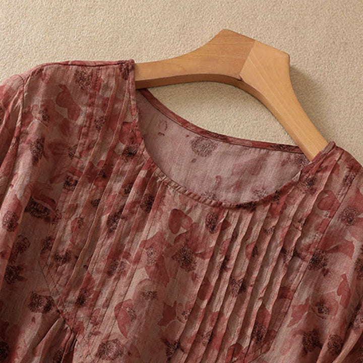 Buddha Stones T-shirt da donna a maniche corte con scollo rotondo e pieghe, motivo floreale, ideale per il tragitto casa-lavoro. - image 14