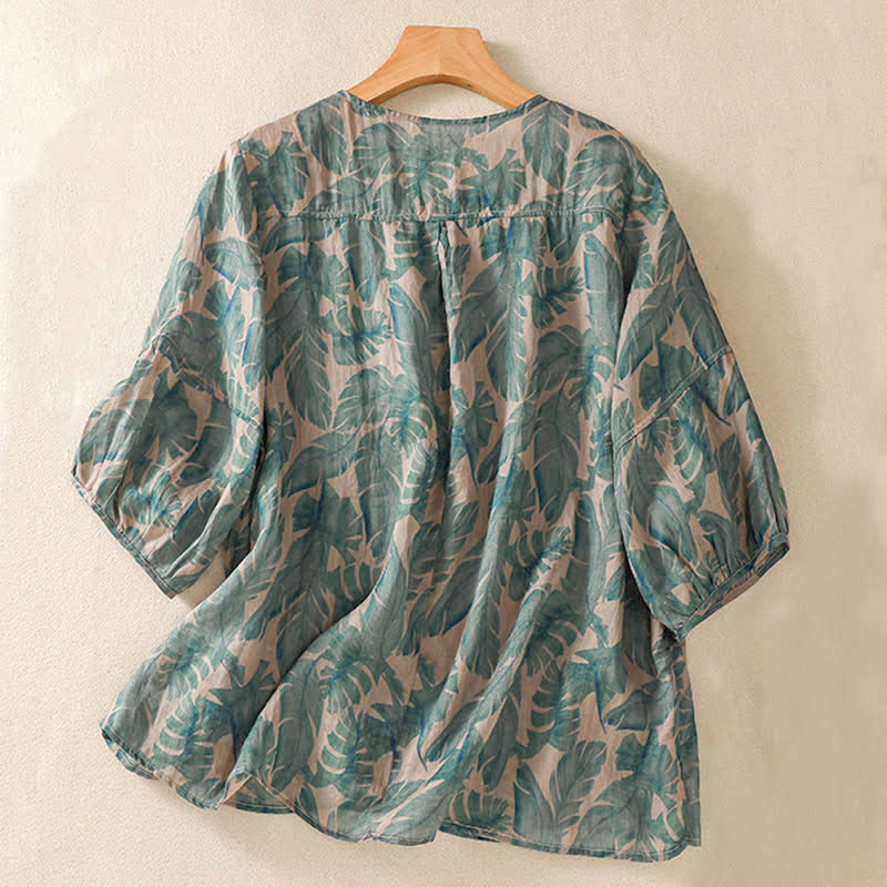 Buddha Stones T-shirt da donna a maniche corte con scollo rotondo e pieghe, motivo floreale, ideale per il tragitto casa-lavoro. - image 1