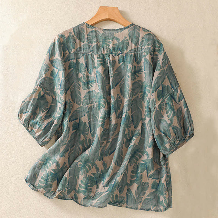 Buddha Stones T-shirt da donna a maniche corte con scollo rotondo e pieghe, motivo floreale, ideale per il tragitto casa-lavoro. - image 1