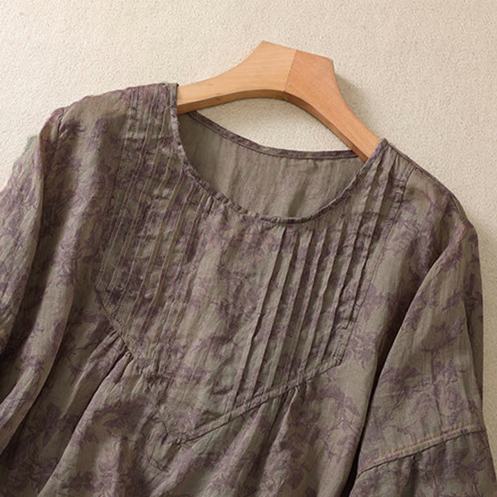 Buddha Stones T-shirt da donna a maniche corte con scollo rotondo e pieghe, motivo floreale, ideale per il tragitto casa-lavoro. - image 20