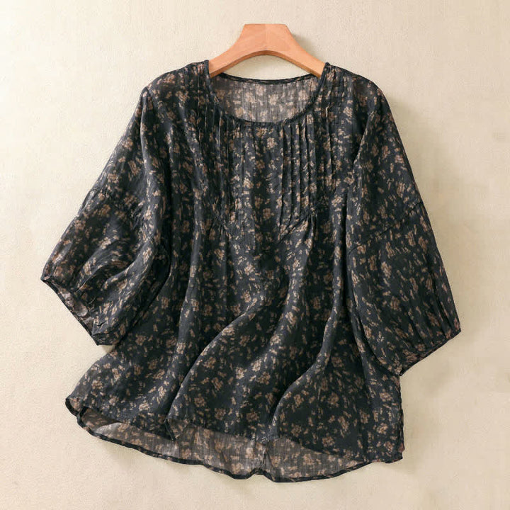 Buddha Stones T-shirt da donna a maniche corte con scollo rotondo e pieghe, motivo floreale, ideale per il tragitto casa-lavoro. - Nero - US8-10, UK/AU12-14, EU40-42 (2XL) - image 7