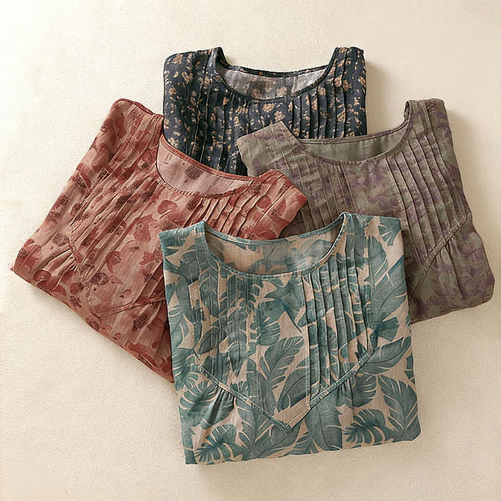 Buddha Stones T-shirt da donna a maniche corte con scollo rotondo e pieghe, motivo floreale, ideale per il tragitto casa-lavoro. - image 24